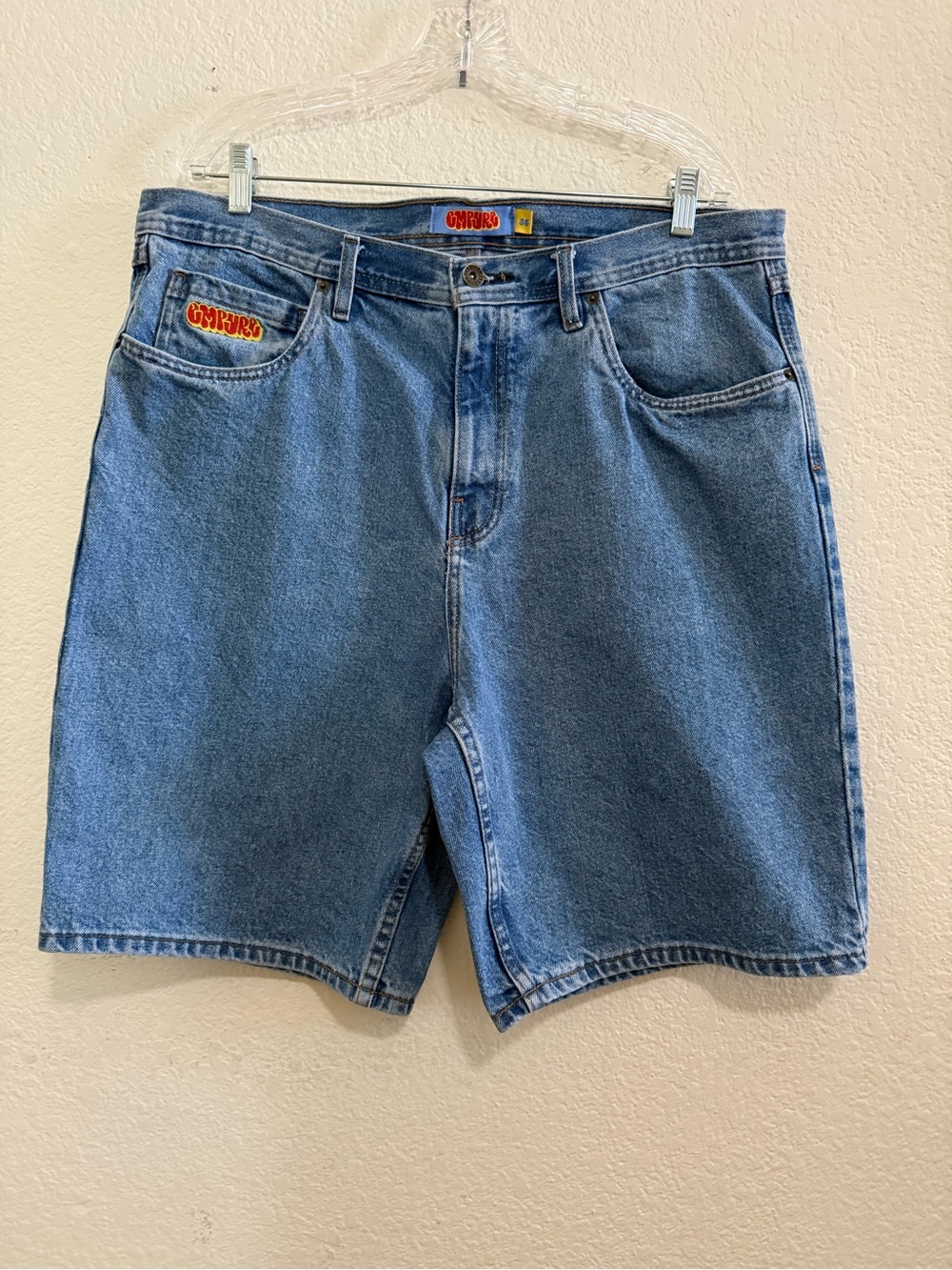 CMPYRE Men’s Denim Shorts Size 36 Blue Baggy Relaxed Fit Embroidered Logo Skate